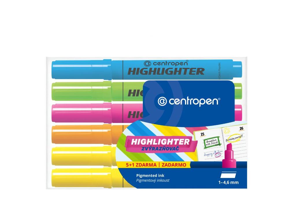 Centropen zvýrazňovač 8552 sada 5+1 barev