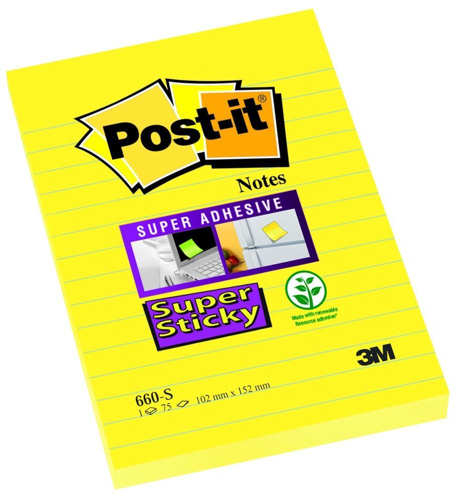 Post-it blok samolepicí 102 x 152 mm, linkovaný, 75 lístků