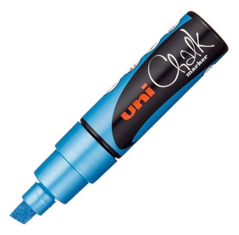 UNI popisovač křídový PWE-8K 8 mm, metalicky modrý