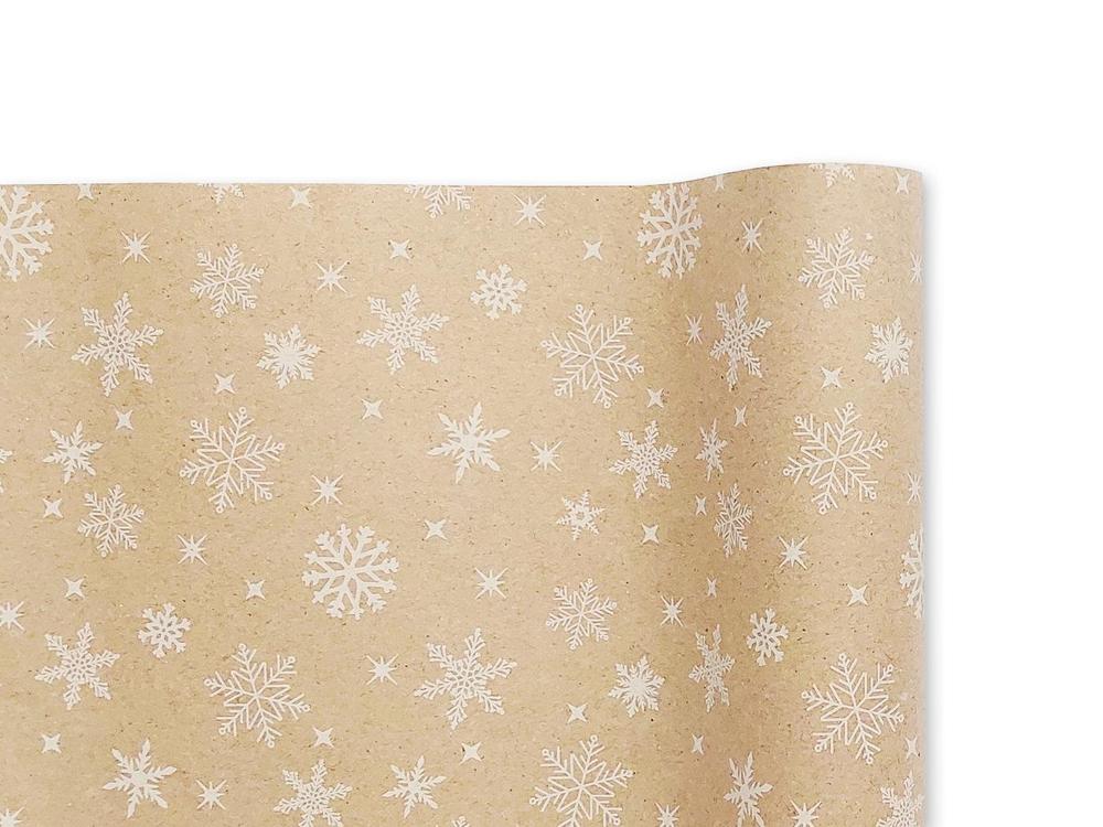 Papír vánoční natur 70 cm x 2 m, Vločky