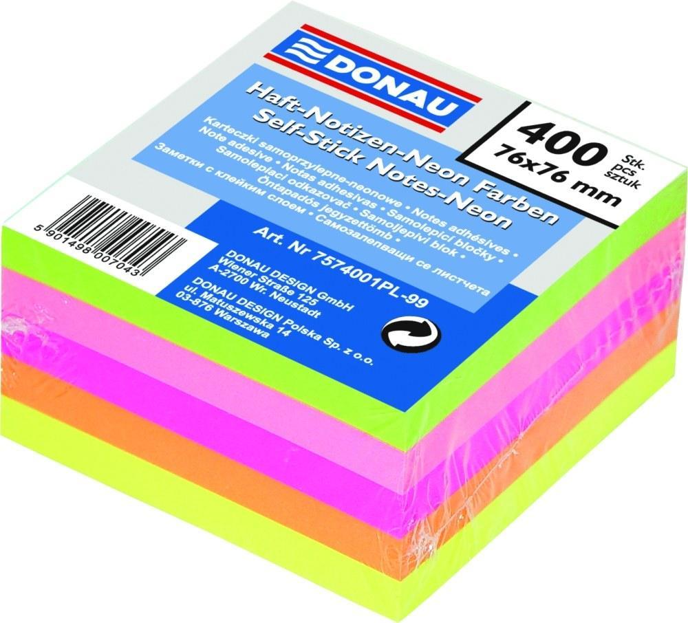 Donau blok samolepicí 76 x 76 mm 400 listů, mix neonových barev