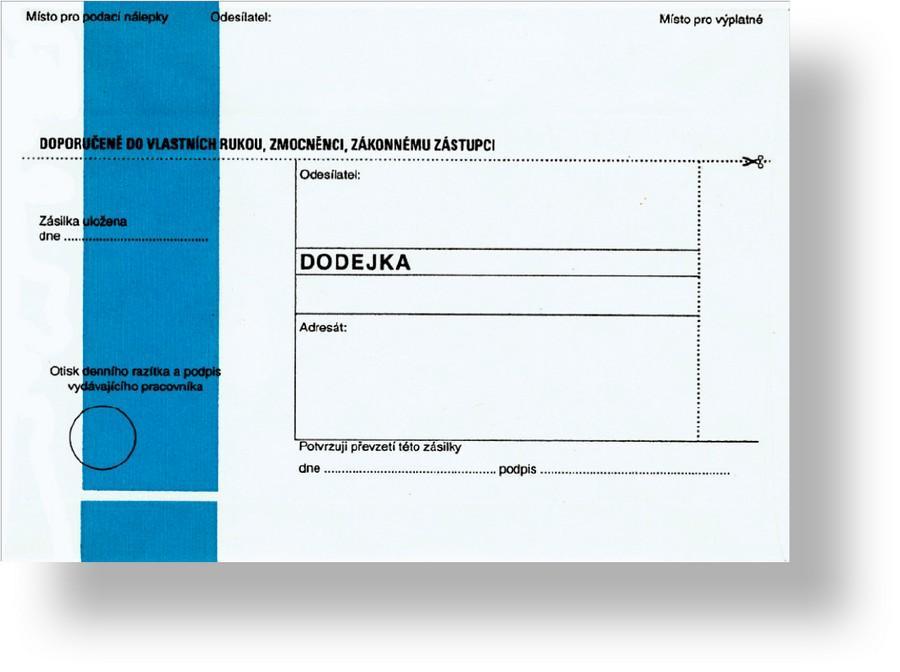 Obálka s dodejkou - s odtrhávací klopou B6, rec., s textem, modrý pruh, 1000 ks, 125 x 176