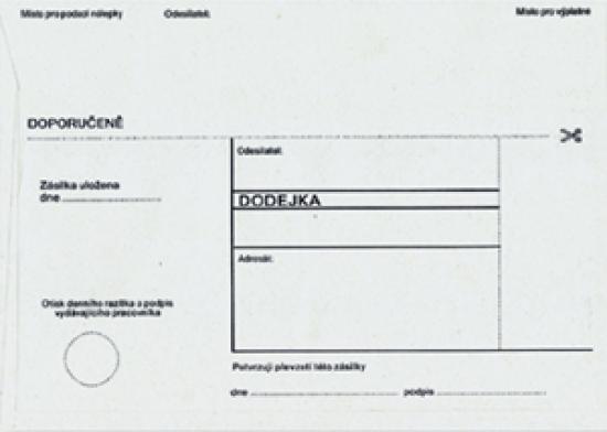 Obálka s dodejkou B6, samopropisující, vytrhávací, rec., s textem, bez pruhu, 1000 ks, 125 x 176