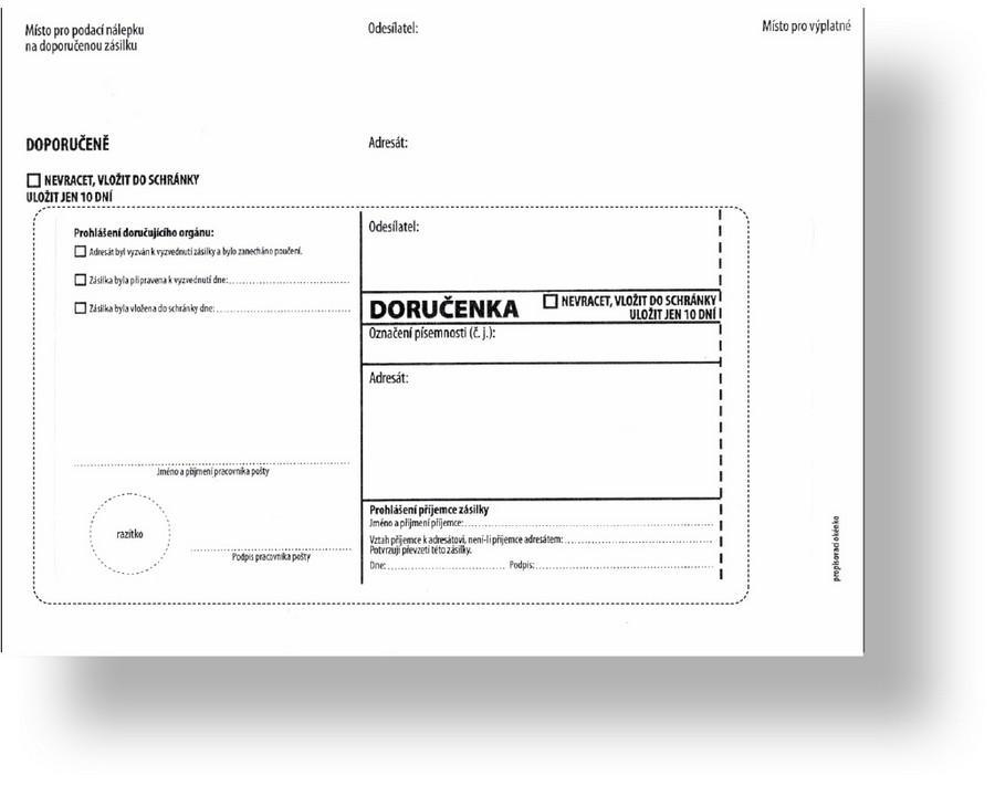 Obálka s doručenkou a odtrhovacím poučením (správní řád) 162 x 217, bez pruhu, text, 1000 ks