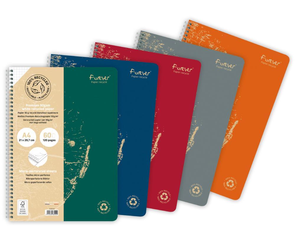 Zápisník s boční kroužkovou spirálou Clairefontaine Forever A4 čtverečkovaný 60 listů mix barev