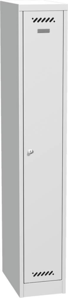 Kovová šatní skříň - jednodvéřová na soklu 1x300 RAL 7035 - světle šedá (BAS_31_A)