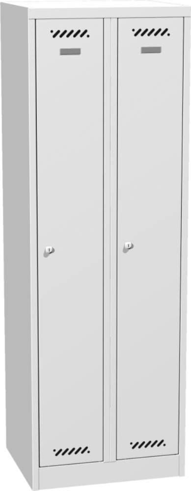 Kovová šatní skříň - dvoudvéřová na soklu 2x300 RAL 7035 - světle šedá (BAS_32_A)