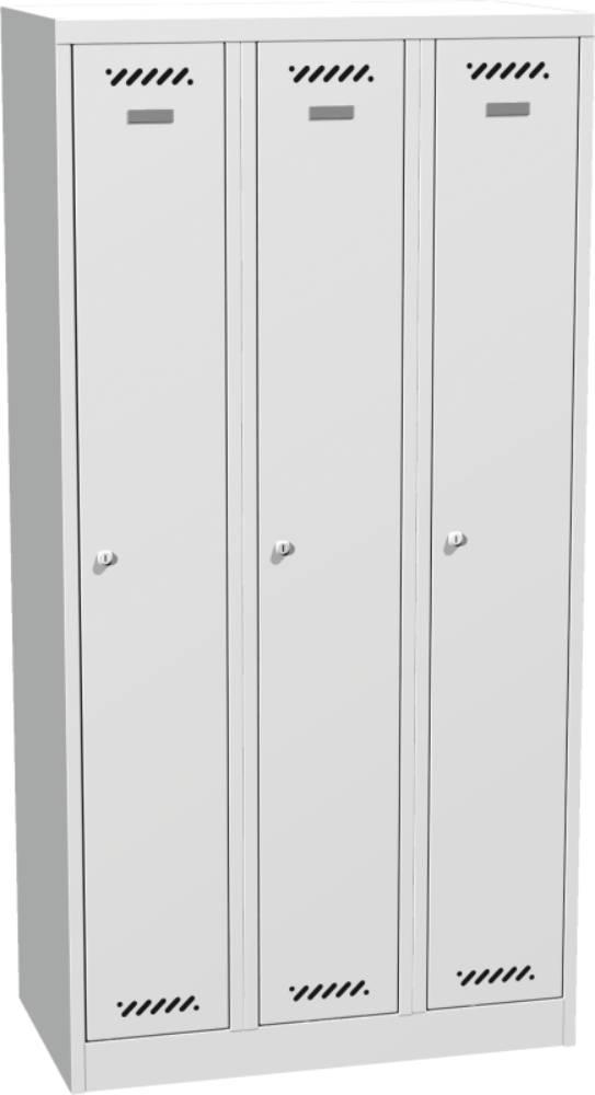 Kovová šatní skříň - třídvéřová na soklu 3x300 RAL 7035 - světle šedá (BAS_33_A)