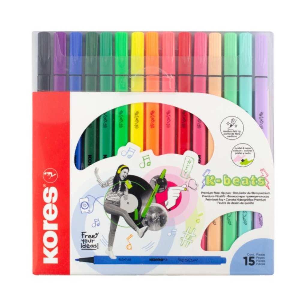 Kores popisovač K-Beats M sada 15 barev v etui