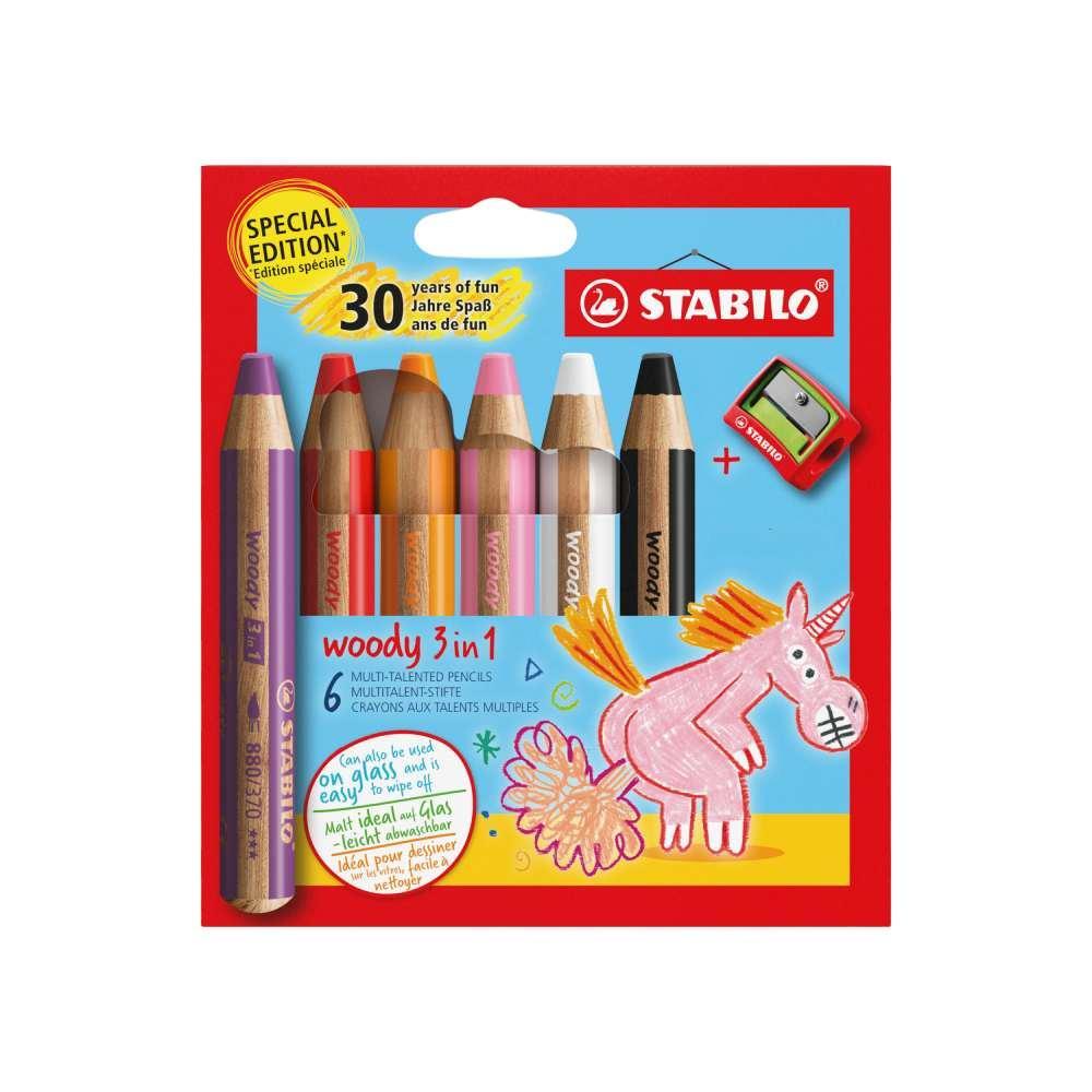 Pastelky STABILO woody 3 in 1 sada 6 ks s ořezávátkem Jednorožec