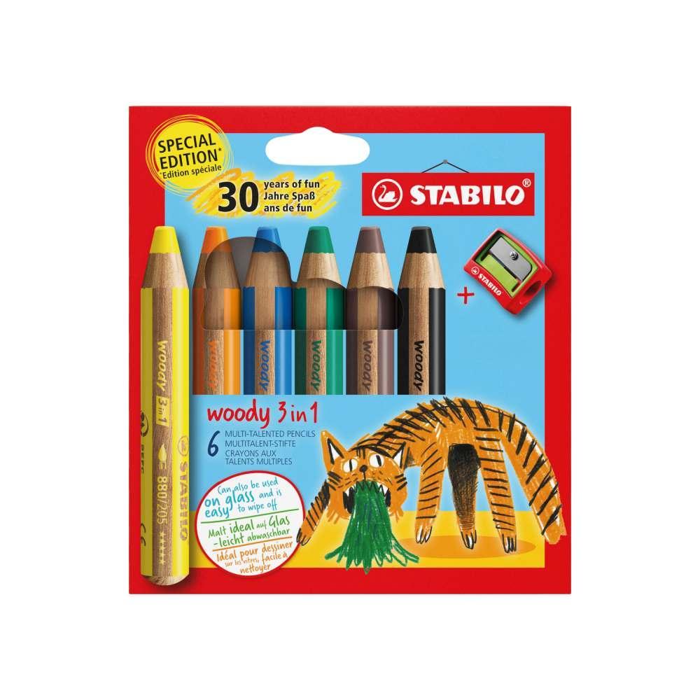 Pastelky STABILO woody 3 in 1 sada 6 ks s ořezávátkem Tygr