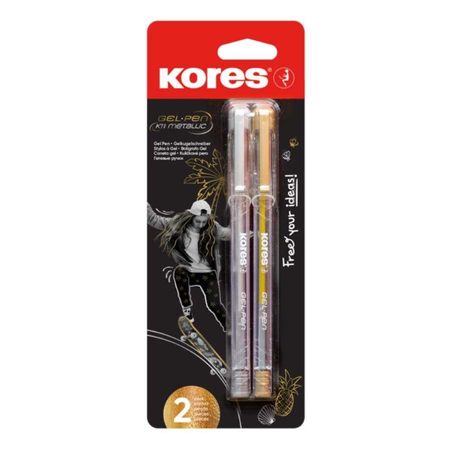 Kores pero kuličkové gelové K11 Pen Metallic trojhranné zlaté a stříbrné