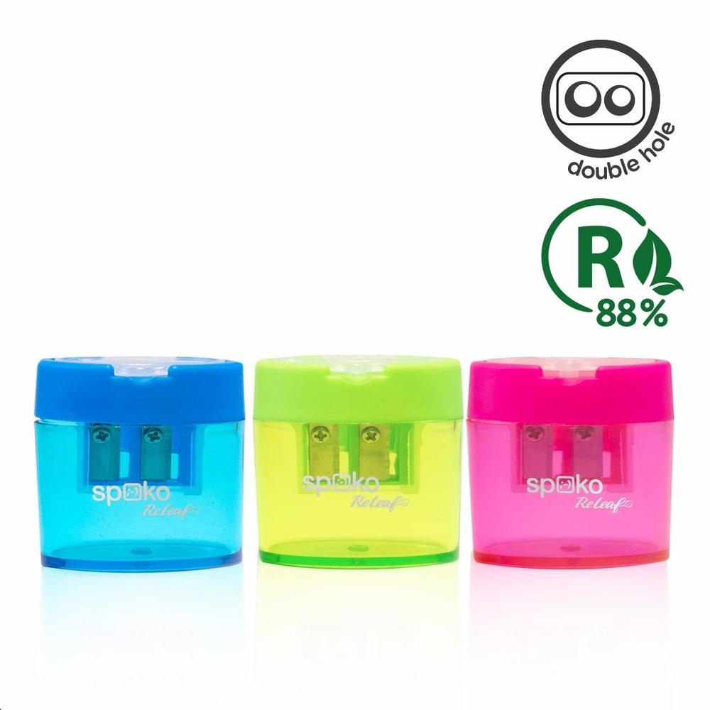 Spoko ořezávátko plastové 2 otvory zásobník + víčko mix barev