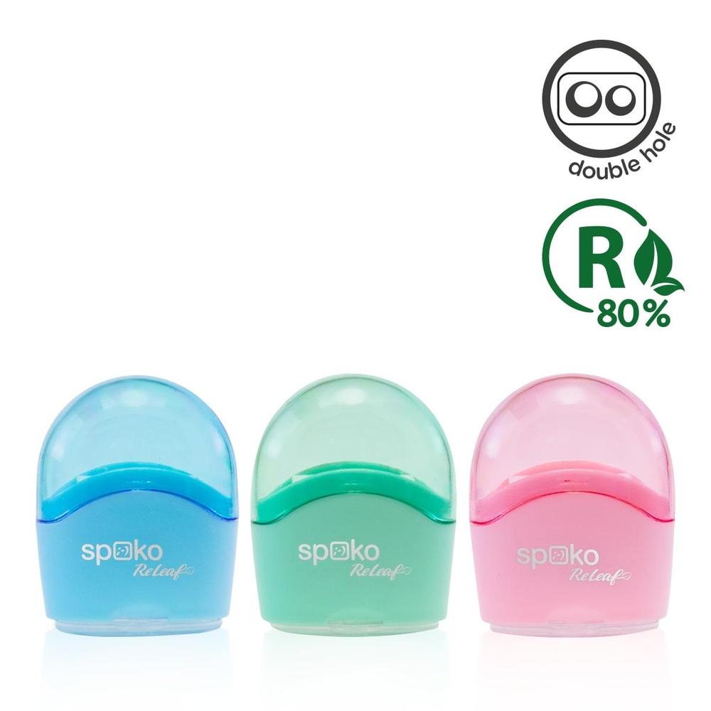 Spoko ořezávátko plastové 2 otvory zásobník + víčko mix pastelových barev