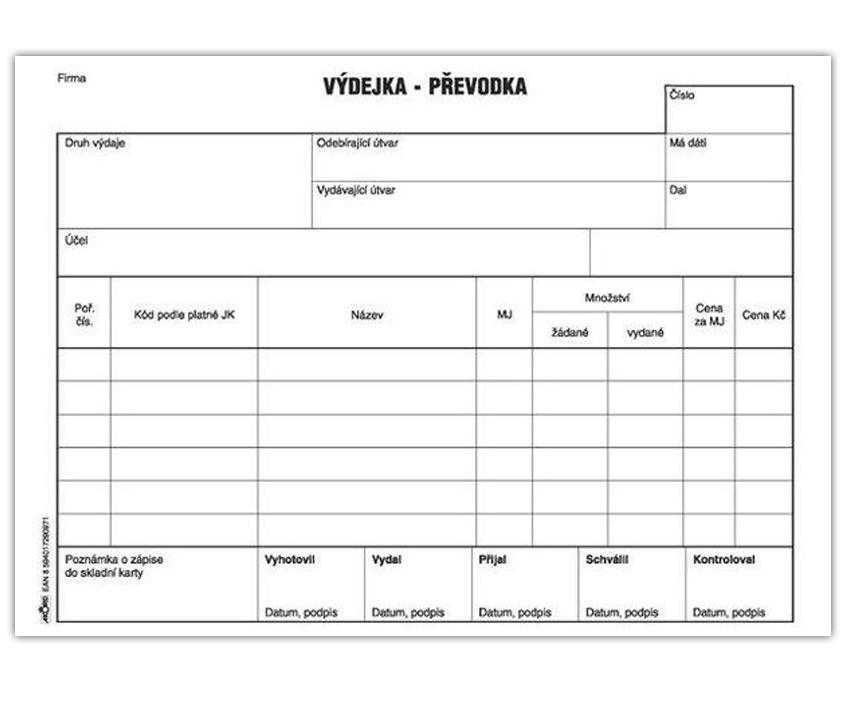 Akord výdejka - převodka A5, blok 100 L, samopropisovací