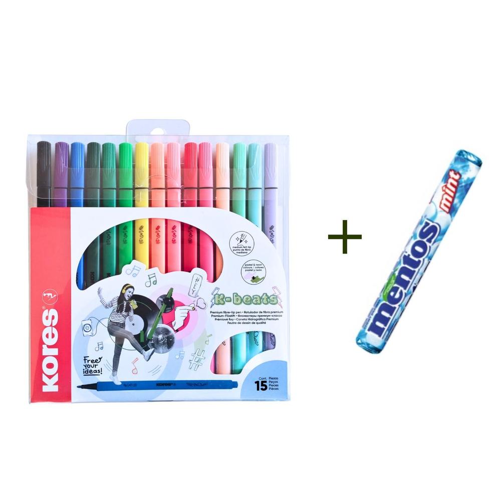 Kores popisovač K-Beats M sada 15 barev v etui + zdarma velké Mentos