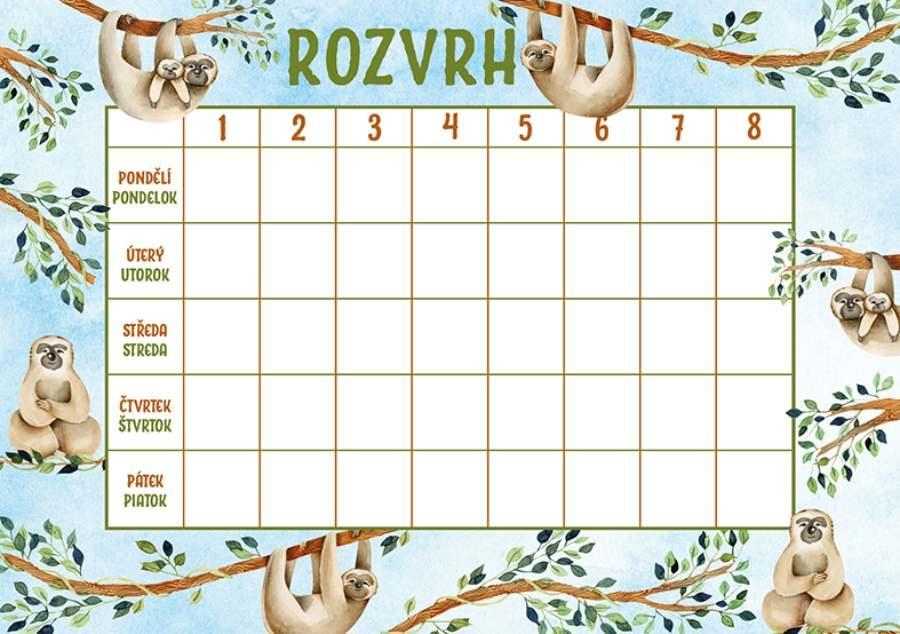 Baloušek Tisk rozvrh hodin A5 - Lenochodi