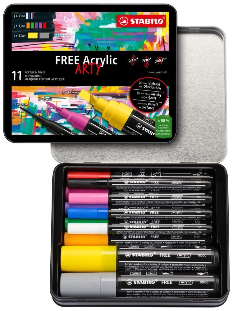 Popisovač akrylový STABILO FREE sada 11 ks