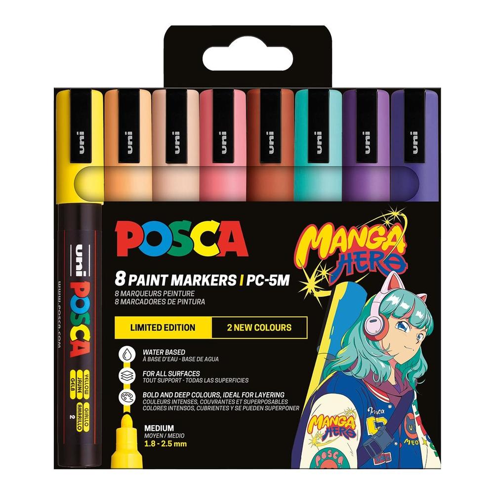 POSCA unikátní popisovač PC-5M 1,8-2,5 mm sada 8 barev edice Manga Hero