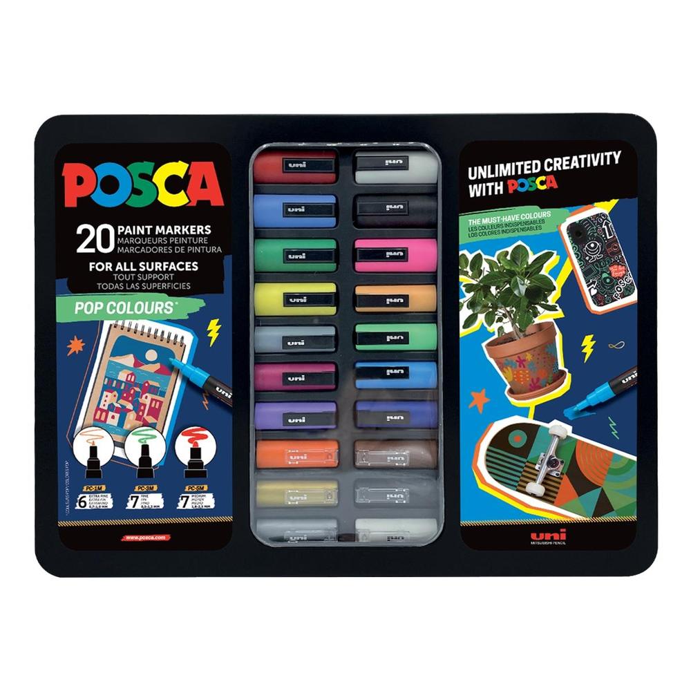 POSCA unikátní popisovač POP sada 20 ks v kovovém boxu, mix barev