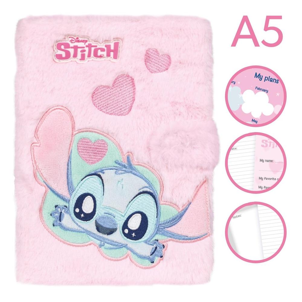 Colorino zápisník uzavíratelný, Stitch Fluffy A5 světle růžový
