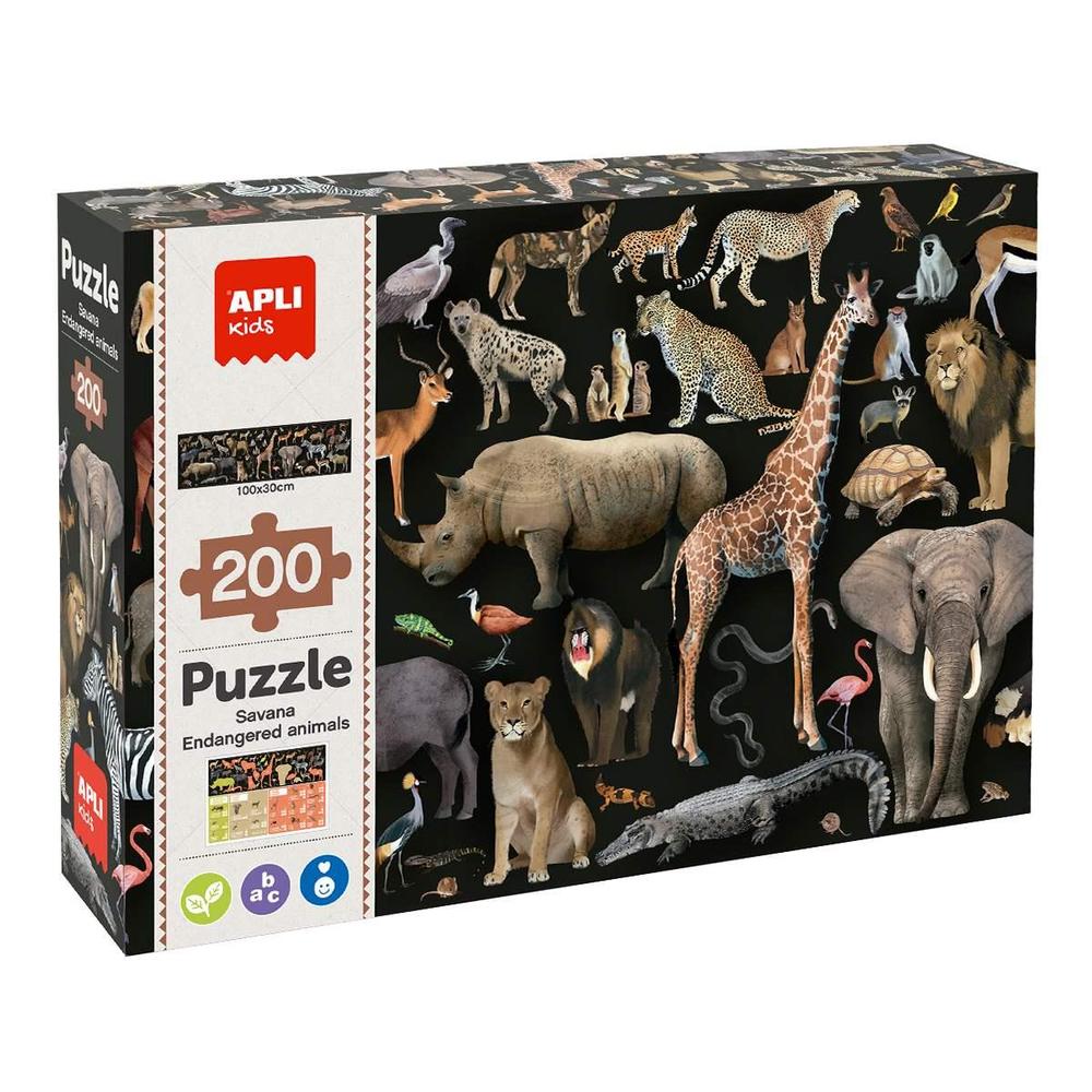 Apli edukační puzzle 6+ Ohrožená zvířata v savaně, 200 ks