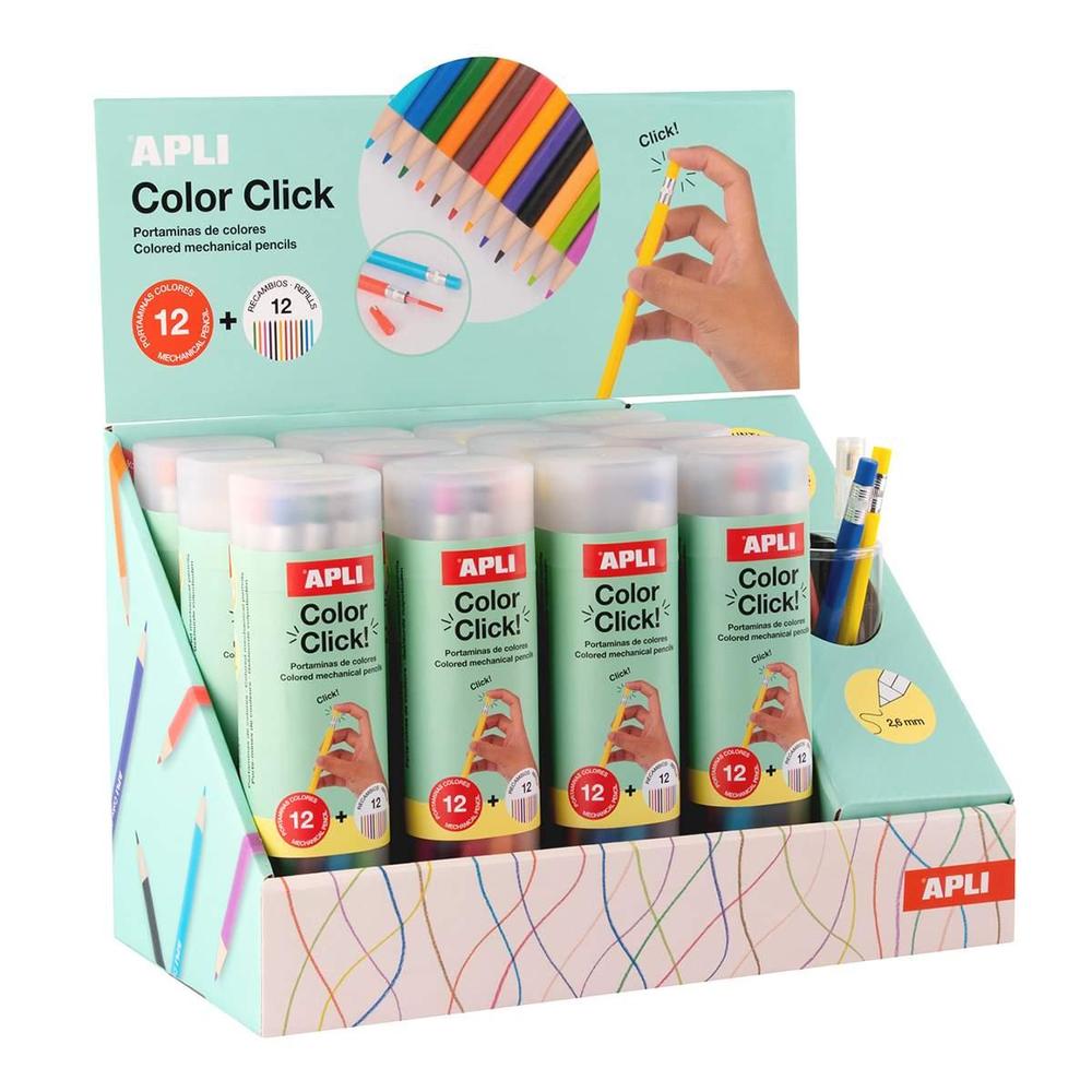 Apli pastelky stiskací s náhradními tuhami 12 ks, mix barev – displej