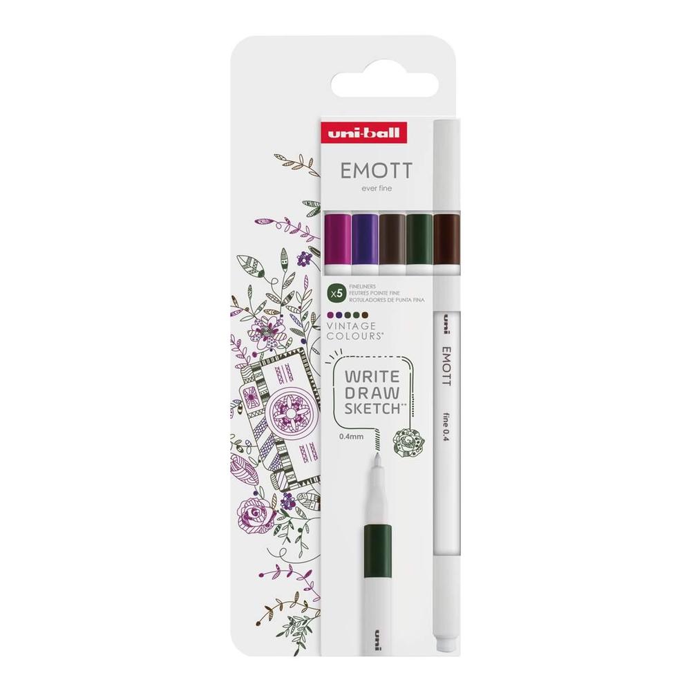 UNI popisovač Emott Liner sada VINTAGE 5 ks, mix barev