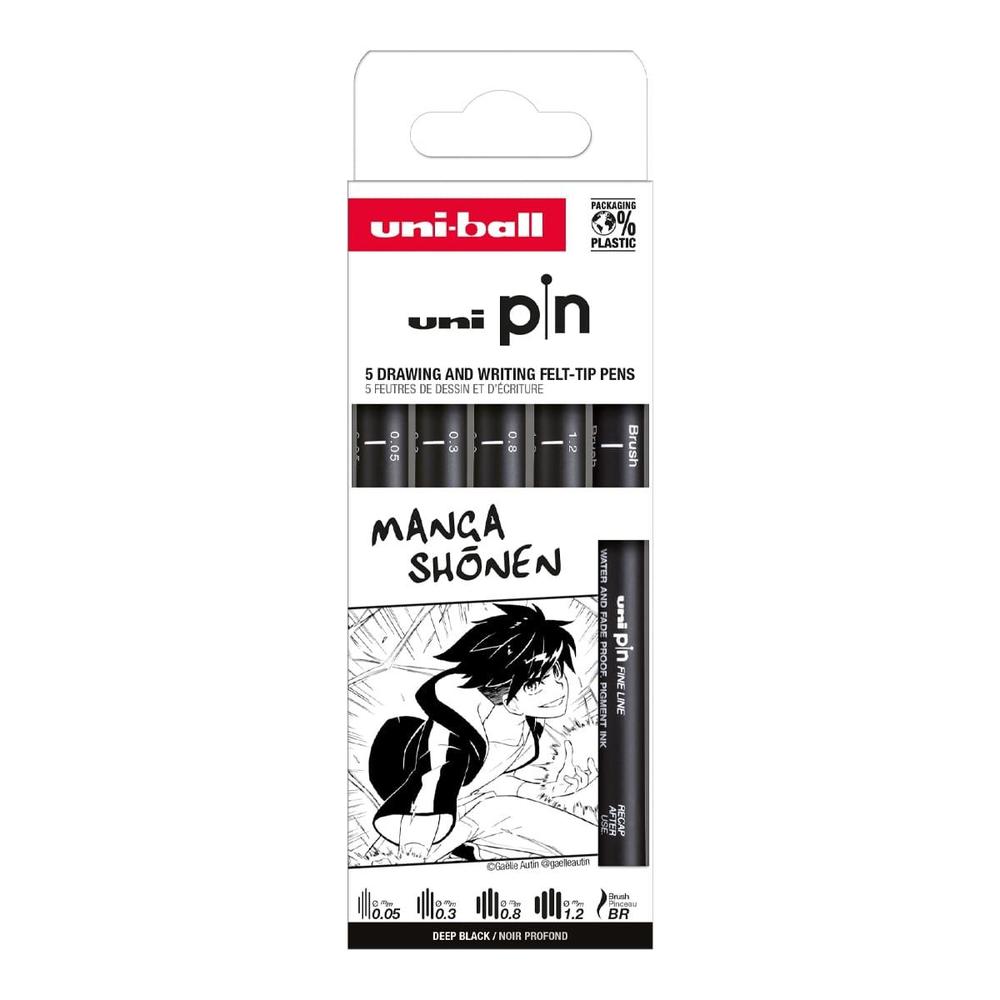UNI popisovač Pin Liner sada Drawing - Manga Shonen 5 ks, černá