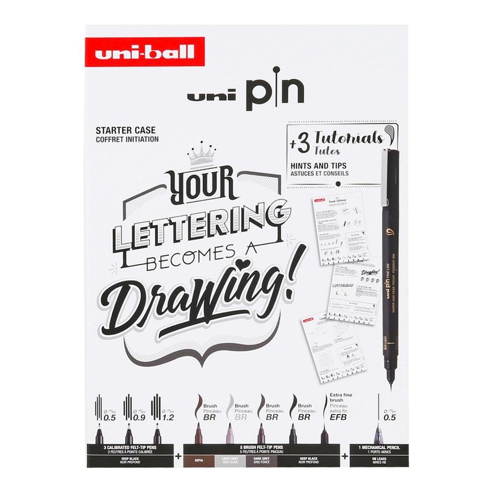 UNI popisovač Pin Liner sada Lettering 8 linerů + SHALAKU mikrotužka, mix barev