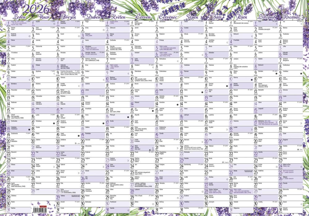 Baloušek Tisk kalendář nástěnný jednolistový roční - A2 Levandule