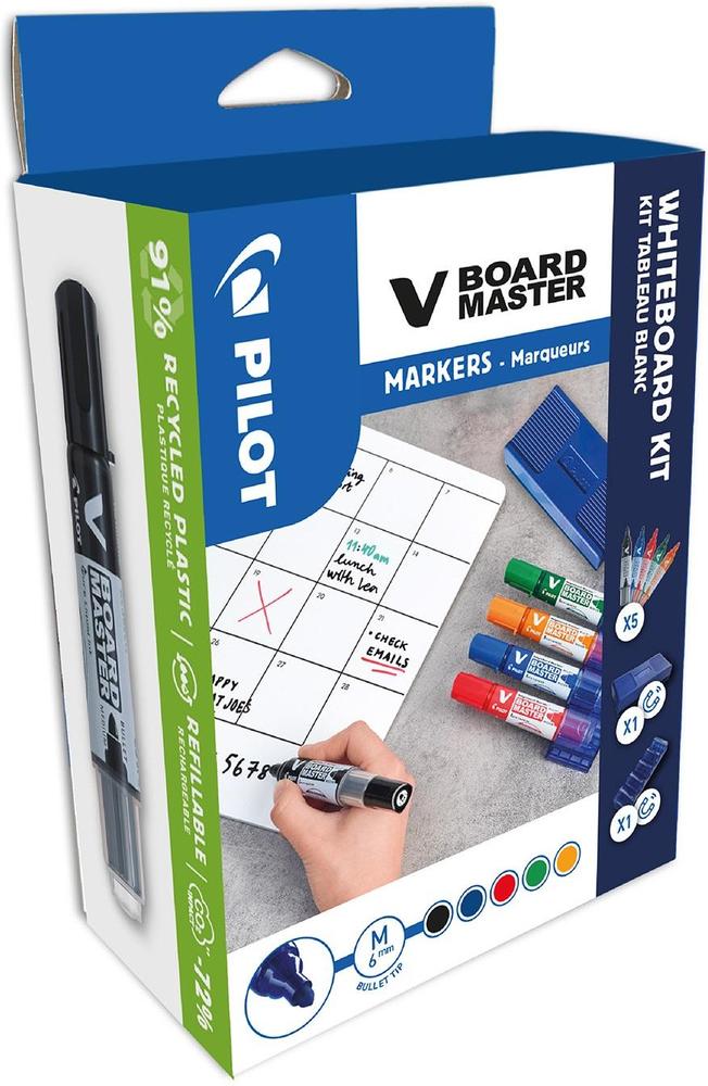 Pilot popisovač 5979 na bílé tabule V-Board Master popisovače + držák + modrá houba, 5/1/1