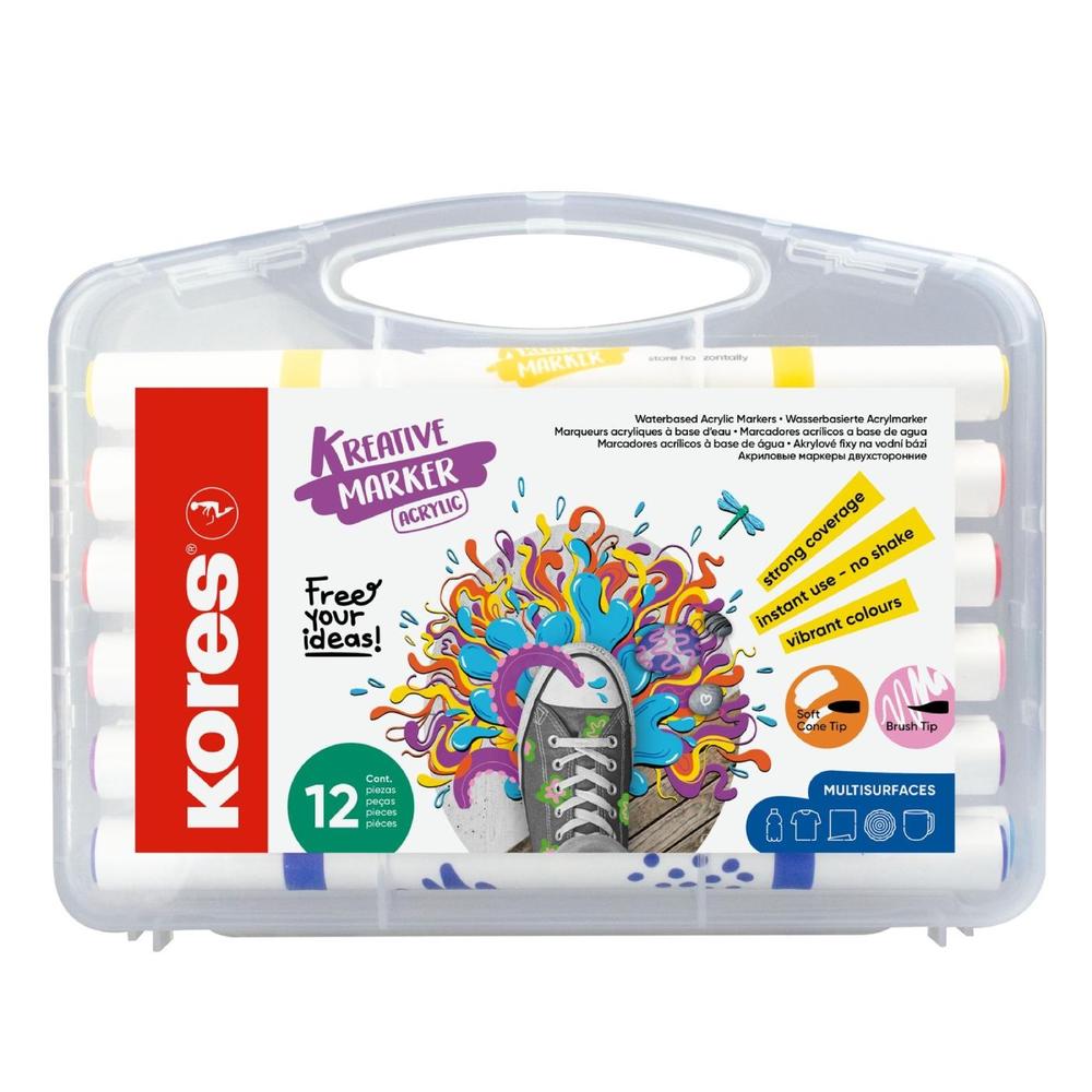 Kores popisovač akrylový Kreative Marker 2v1 sada 12 barev