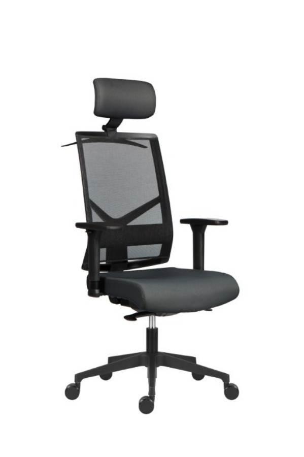 Kancelářská židle Omnia - šedá s područkami a podhlavníkem