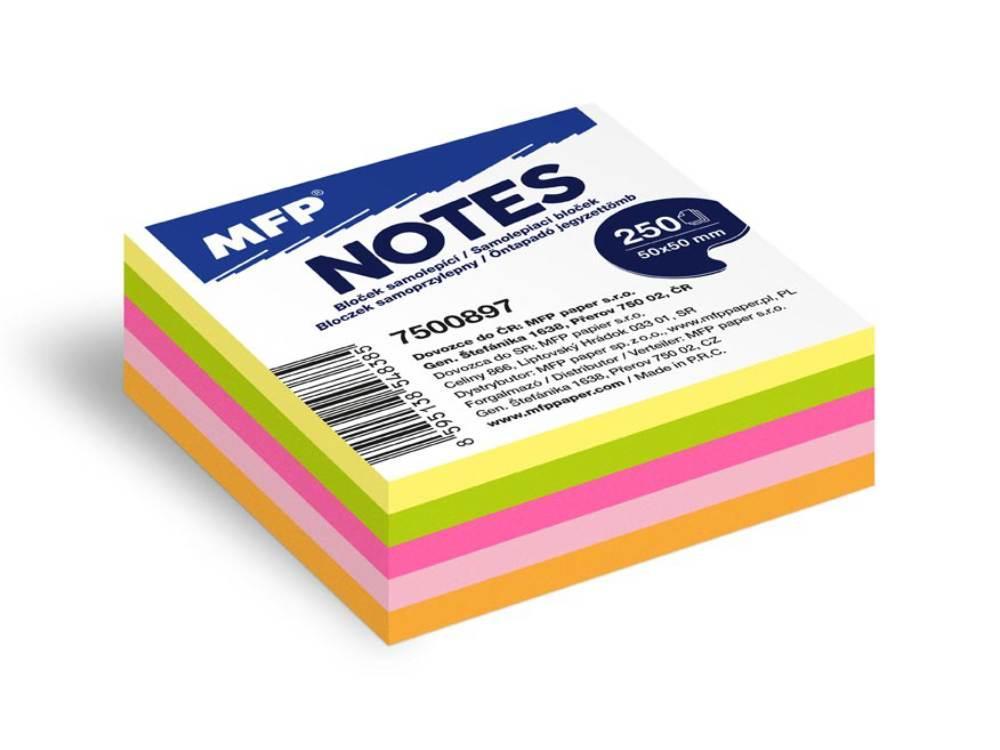 MFP blok samolepicí 50 x 50 mm/ 250 listů, neon