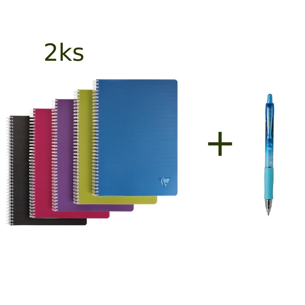 Clairefontaine zápisník s boční kroužkovou spirálou Linicolor A4 čtverečkovaný 50 listů mix barev 2+1 zdarma Pilot G2 Bubble