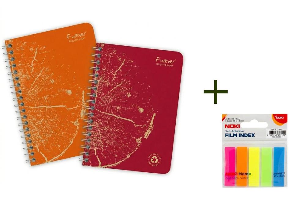 Clairefontaine zápisník s boční kroužkovou spirálou Forever A5 linkovaný 60 listů mix barev 2+1 zdarma bloček Noki Memo 5 barev