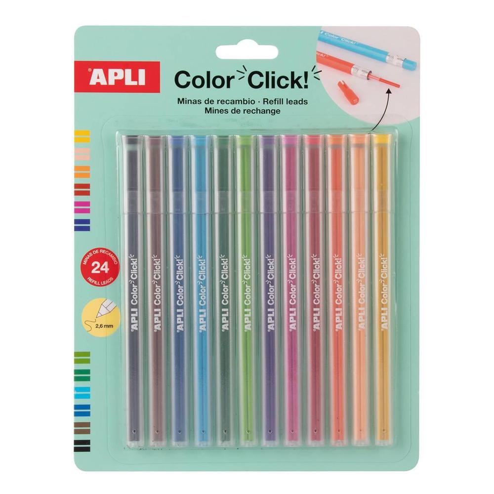 Apli náhradní tuhy pro stiskací pastelky Color Click 2 × 12 ks, blistr, mix barev