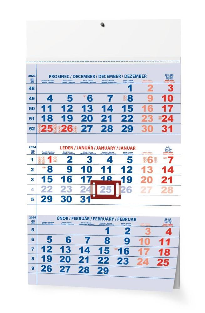 Baloušek Tisk kalendář nástěnný Tříměsíční A3 modrý - s mezinár. svátky