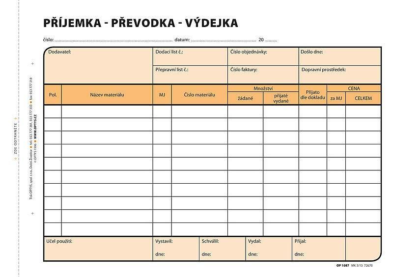 Příjemka - převodka - výdejka A5 samopropisovací