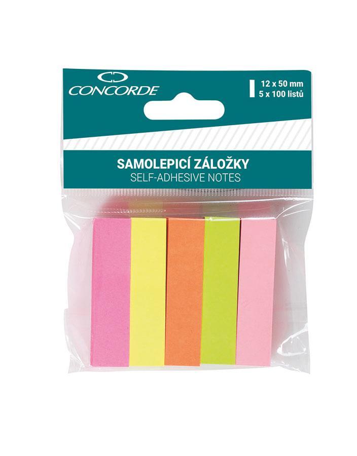 Záložky samolepicí papírové 12 x 50 mm/5 x 100 listů neon