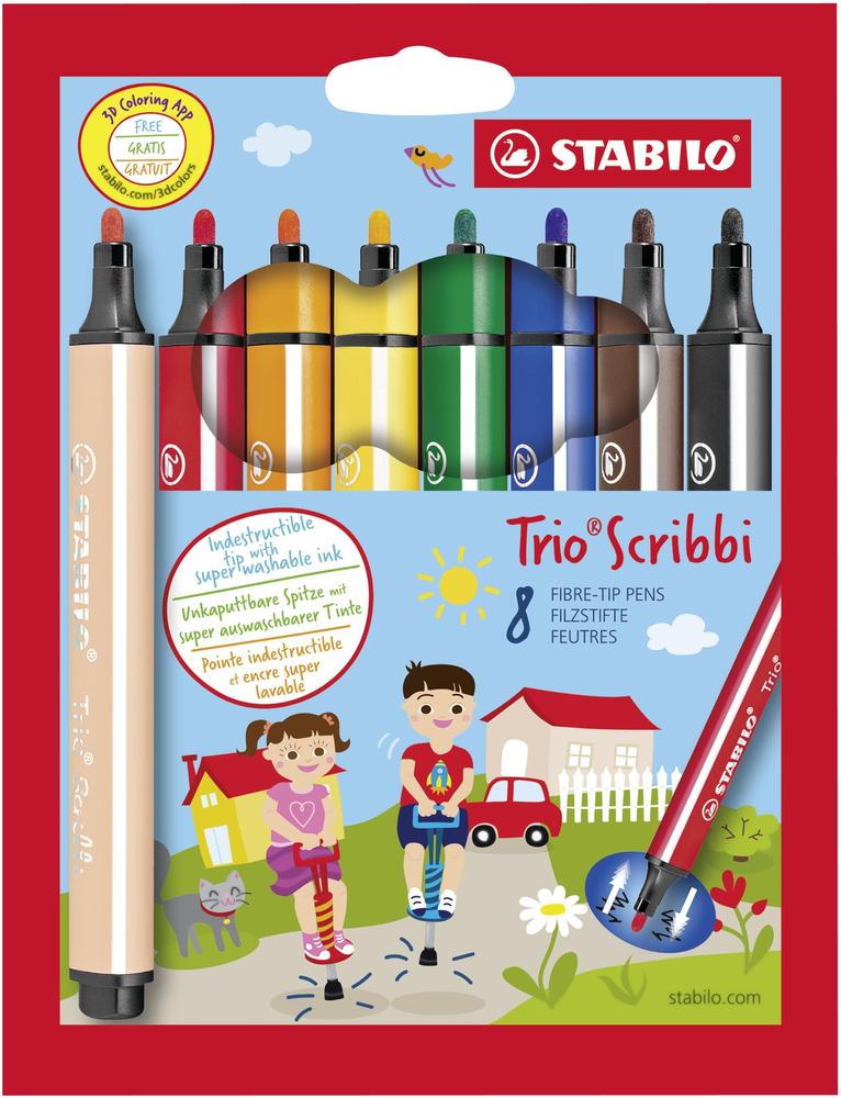 Vláknový fix s odpruženým hrotem STABILO Trio Scribbi 8 ks