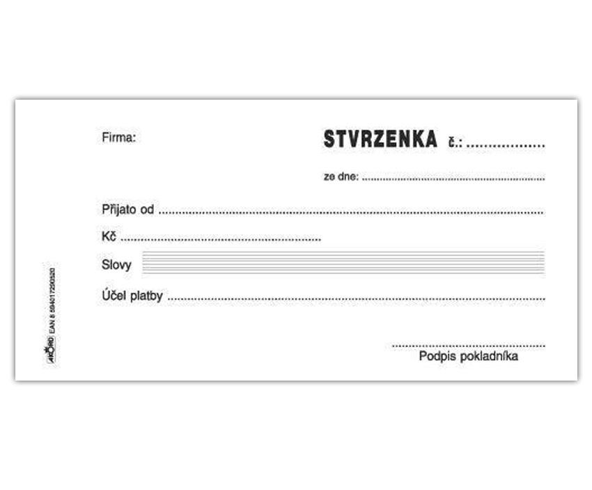 Akord příjmový pokladní doklad se stvrzenkou, 1/3 A5, blok 2 x 50 L