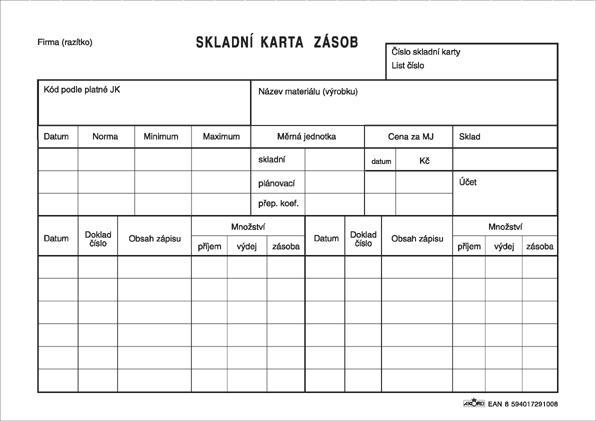 Akord skladní karta zásob A5 na šířku, oboustranná